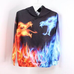 FunnyCoKid Boy's Youth XL Fire Dragon Graphic Print Pullover Hoodie Sweatshirt